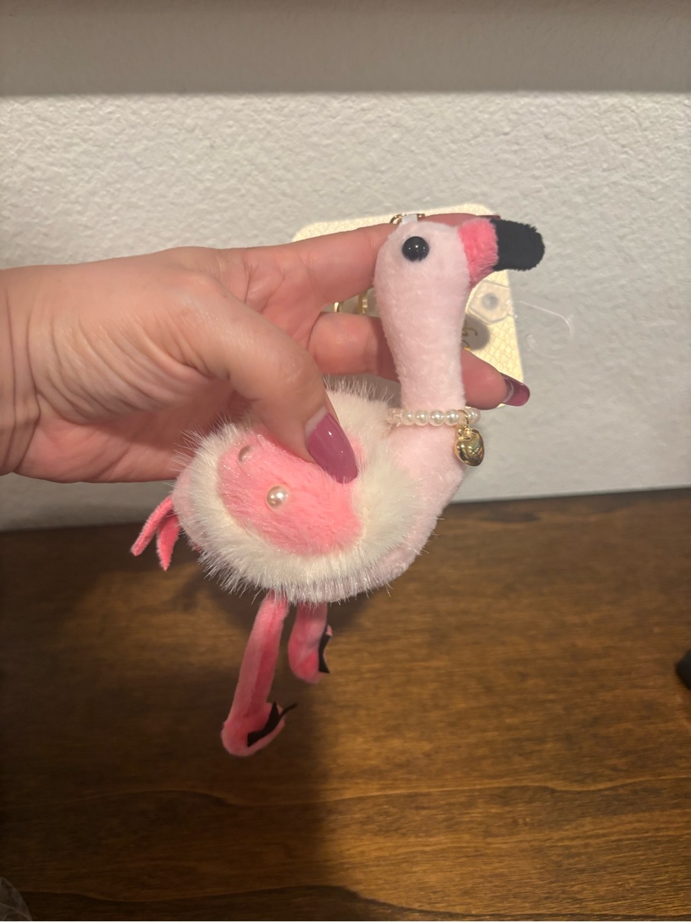 Natasha Couture Pink & Black Flamingo Plush Bag Charm with Gold Hardware - Picture 3 of 5
